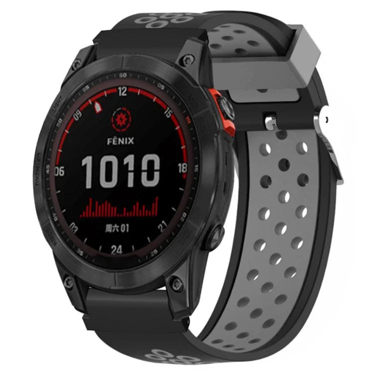 For Huami Amazfit Falcon / Garmin Fenix 7 / 6 / 5 Dual Color Watch Band Silicone Strap with 22mm PC Connector
