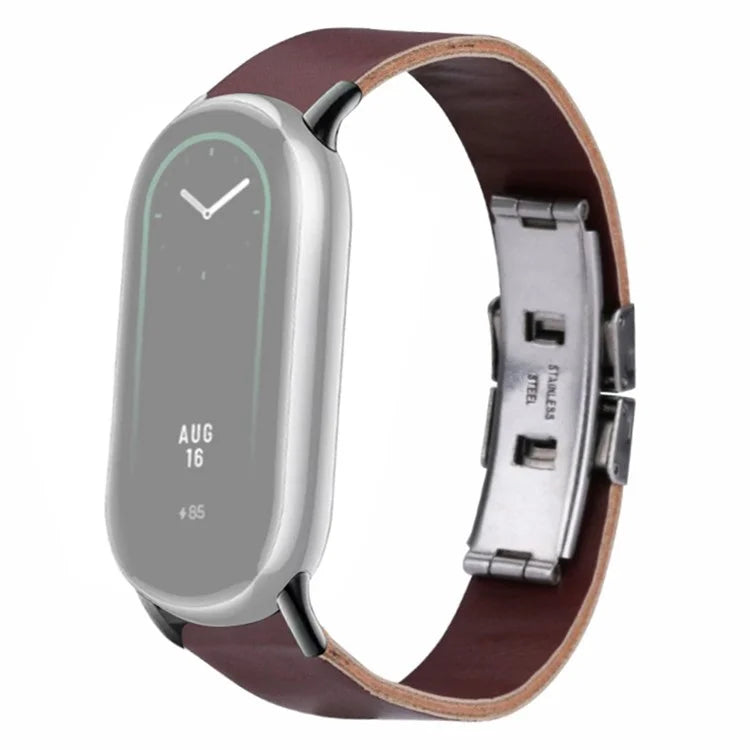 For Xiaomi Smart Band 8 / 8 NFC Leather Watch Strap Butterfly Buckle Replacement Band
