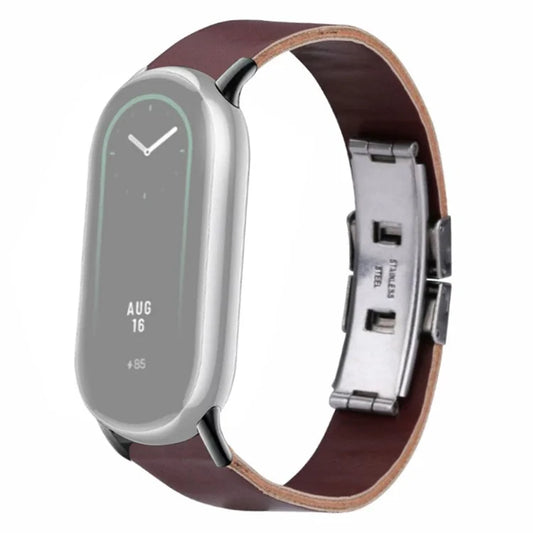For Xiaomi Smart Band 8 / 8 NFC Leather Watch Strap Butterfly Buckle Replacement Band