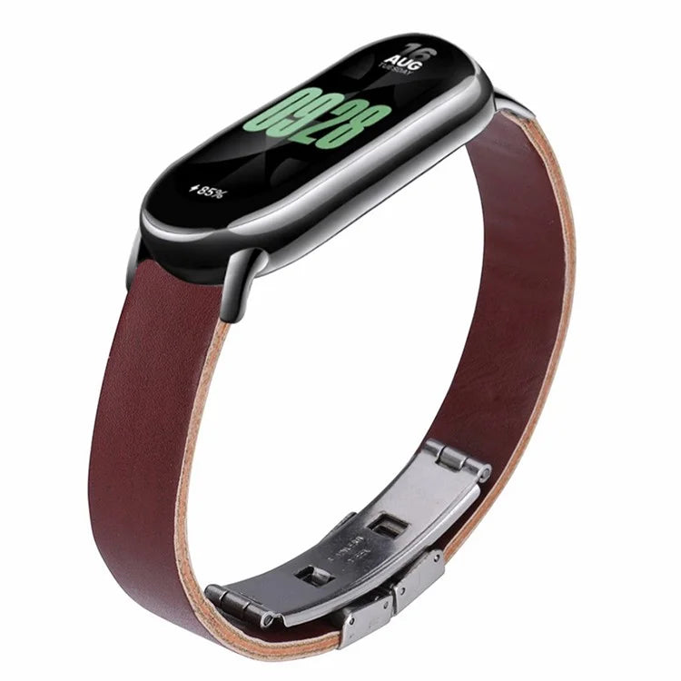 For Xiaomi Smart Band 8 / 8 NFC Leather Watch Strap Butterfly Buckle Replacement Band