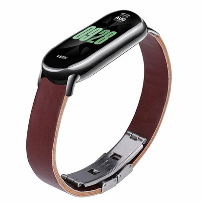 For Xiaomi Smart Band 8 / 8 NFC Leather Watch Strap Butterfly Buckle Replacement Band