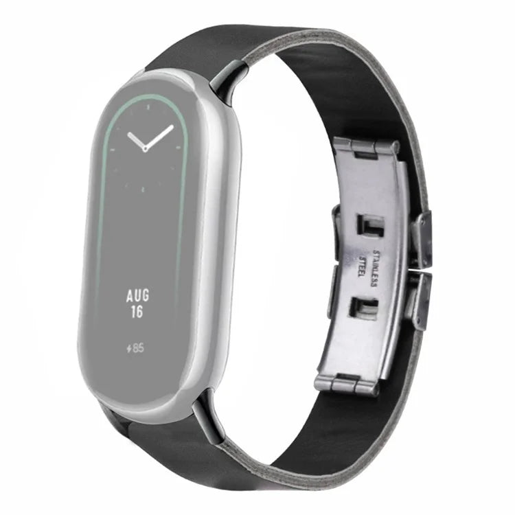 For Xiaomi Smart Band 8 / 8 NFC Leather Watch Strap Butterfly Buckle Replacement Band
