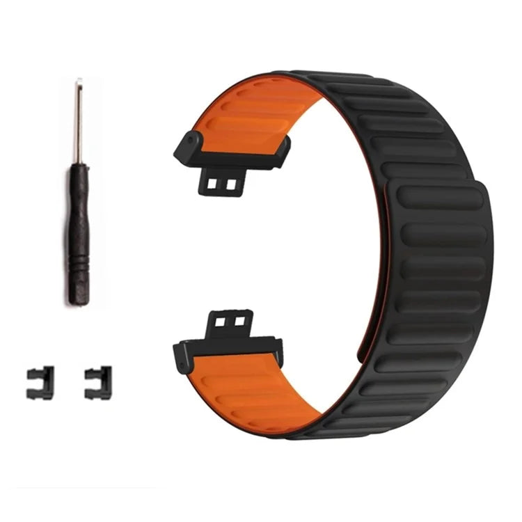 For Huawei Watch Fit / Watch Fit Special Edition Watch Band Magnetic Silicone Strap Replacement+Orange