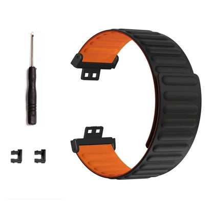 For Huawei Watch Fit / Watch Fit Special Edition Watch Band Magnetic Silicone Strap Replacement+Orange