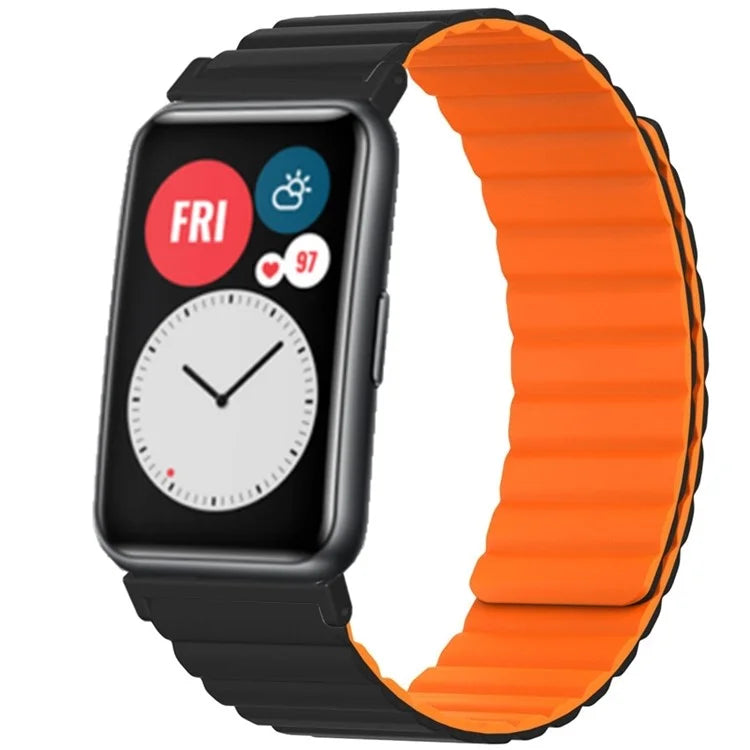 For Huawei Watch Fit / Watch Fit Special Edition Watch Band Magnetic Silicone Strap Replacement+Orange