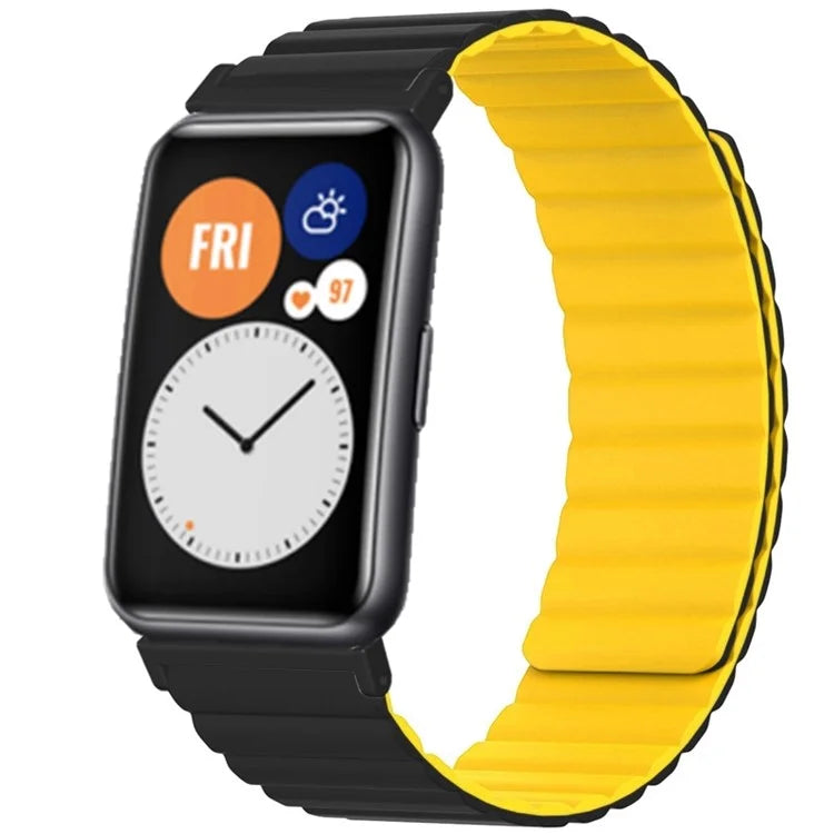 For Huawei Watch Fit / Watch Fit Special Edition Watch Band Magnetic Silicone Strap Replacement+Yellow
