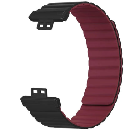 For Huawei Watch Fit / Watch Fit Special Edition Watch Band Magnetic Silicone Strap Replacement+Wine Red