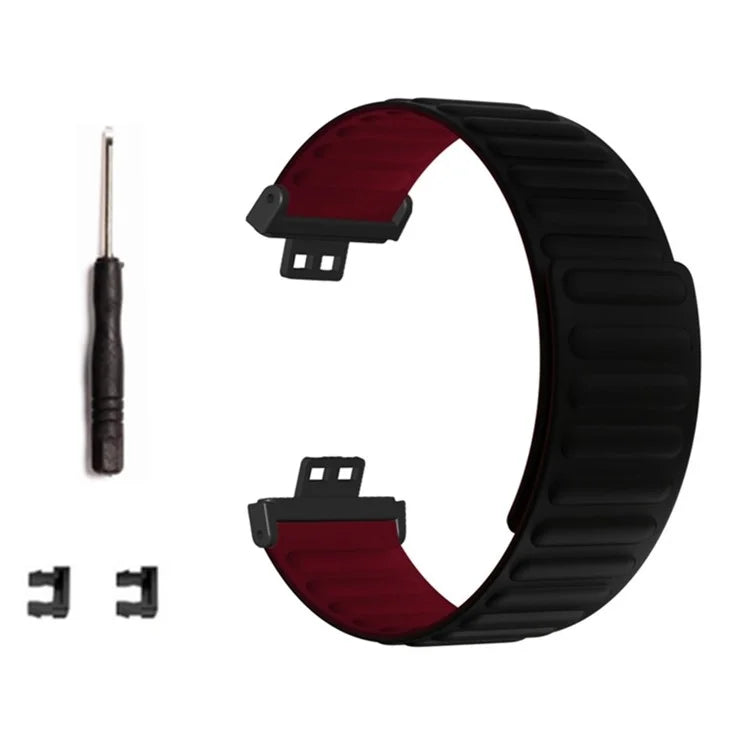 For Huawei Watch Fit / Watch Fit Special Edition Watch Band Magnetic Silicone Strap Replacement+Wine Red
