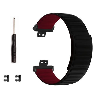 For Huawei Watch Fit / Watch Fit Special Edition Watch Band Magnetic Silicone Strap Replacement+Wine Red