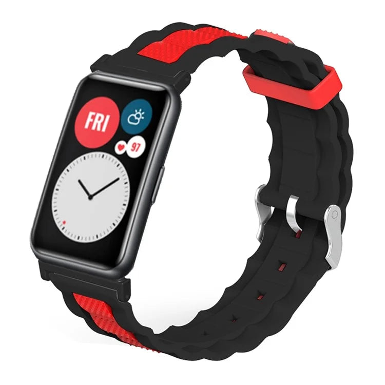 For Huawei Watch Fit / Watch Fit Special Edition Watch Band Dual Color Wave Design Silicone Strap