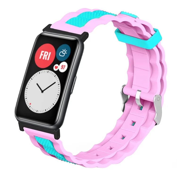 For Huawei Watch Fit / Watch Fit Special Edition Watch Band Dual Color Wave Design Silicone Strap