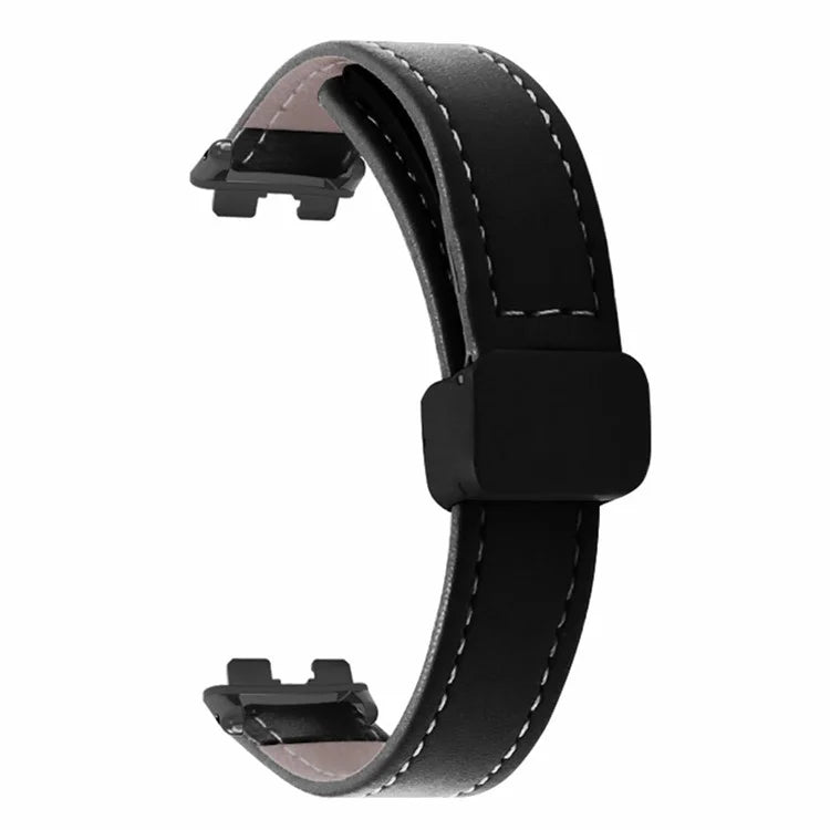 For Xiaomi Smart Band 8 Watch Band Magnetic PU Leather+Alloy Strap Replacement