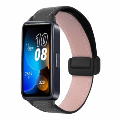 For Xiaomi Smart Band 8 Watch Band Magnetic PU Leather+Alloy Strap Replacement