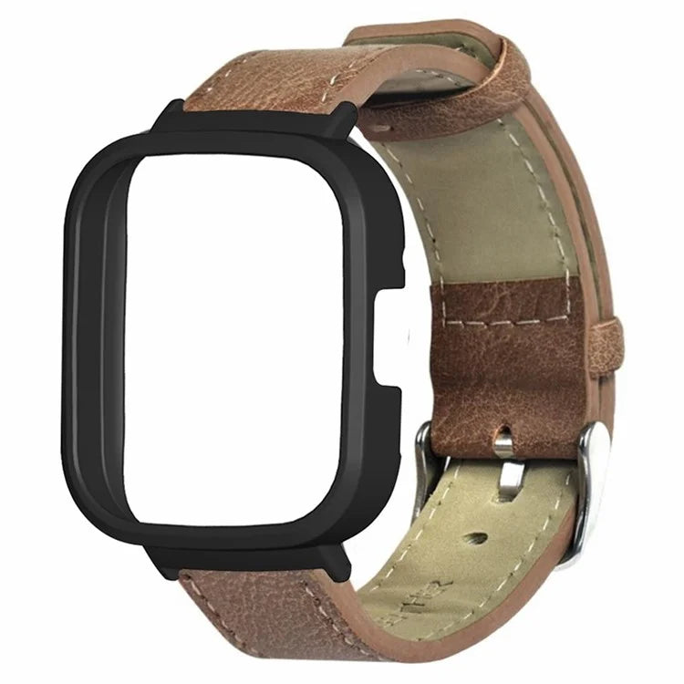 PU Leather Watch Band for Redmi Band 3 Replacement Wrist Strap with PC Watch Case