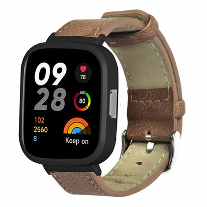 PU Leather Watch Band for Redmi Band 3 Replacement Wrist Strap with PC Watch Case