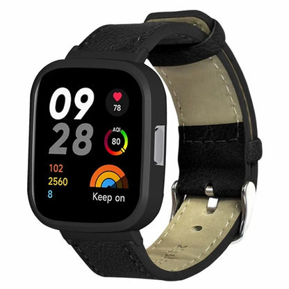 PU Leather Watch Band for Redmi Band 3 Replacement Wrist Strap with PC Watch Case