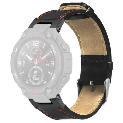 For Huami Amazfit T-Rex / T-Rex Pro Replacement Watch Band Stitching Genuine Cow Leather Wrist Strap, Black
