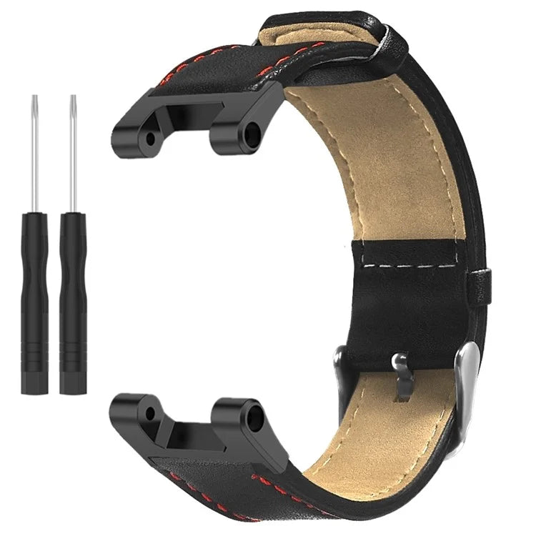 For Huami Amazfit T-Rex / T-Rex Pro Replacement Watch Band Stitching Genuine Cow Leather Wrist Strap, Black