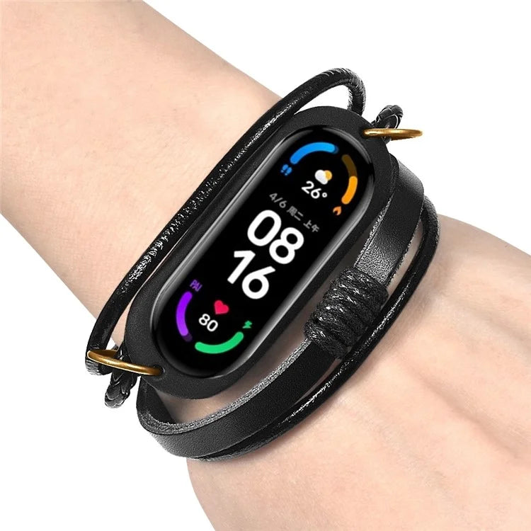 For Xiaomi Mi Band 7 / 6 / 5 NFC Watch Strap Braided Rope Leather Bracelet