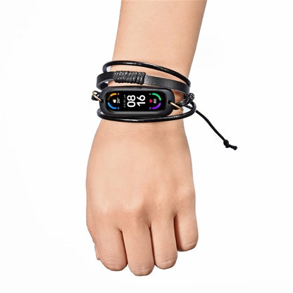 For Xiaomi Mi Band 7 / 6 / 5 NFC Watch Strap Braided Rope Leather Bracelet