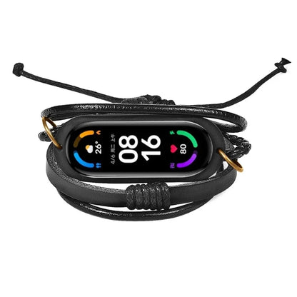 For Xiaomi Mi Band 7 / 6 / 5 NFC Watch Strap Braided Rope Leather Bracelet