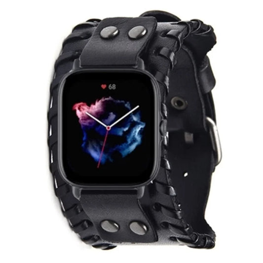 For Huami Amazfit GTS 4 / 3 / 2 / 2 mini / Bip Watch Band Rivet Punk Style 20mm Cowhide Leather Bracelet Strap