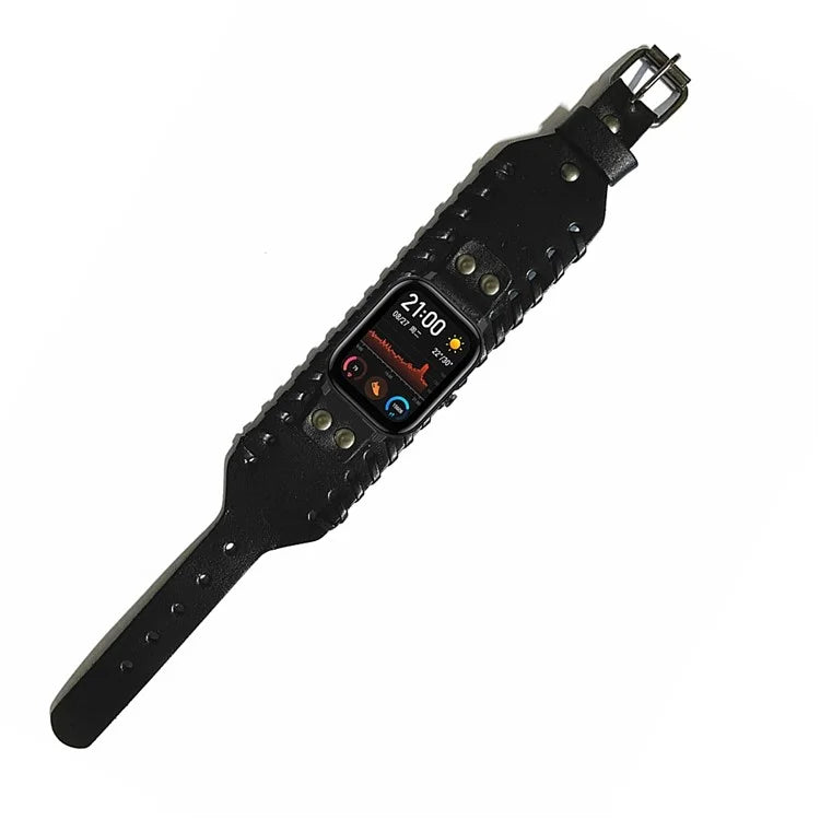 For Huami Amazfit GTS 4 / 3 / 2 / 2 mini / Bip Watch Band Rivet Punk Style 20mm Cowhide Leather Bracelet Strap