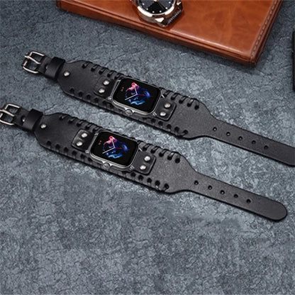 For Huami Amazfit GTS 4 / 3 / 2 / 2 mini / Bip Watch Band Rivet Punk Style 20mm Cowhide Leather Bracelet Strap