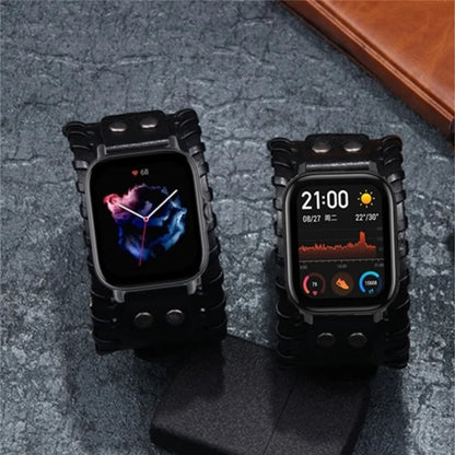 For Huami Amazfit GTS 4 / 3 / 2 / 2 mini / Bip Watch Band Rivet Punk Style 20mm Cowhide Leather Bracelet Strap
