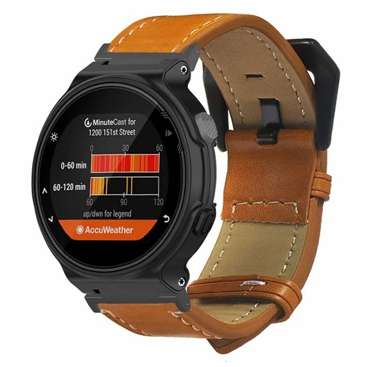 For Garmin Forerunner 220 / 230 / 235 / 735XT / 620 / 630 Watch Strap PU Leather Retro Texture Wristband Strap