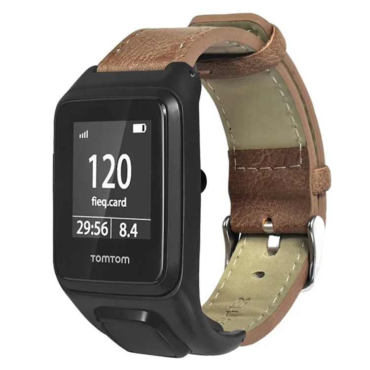 For TomTom Runner 3 / Adventurer Watch Band Genuine Cow Leather Strap with Case