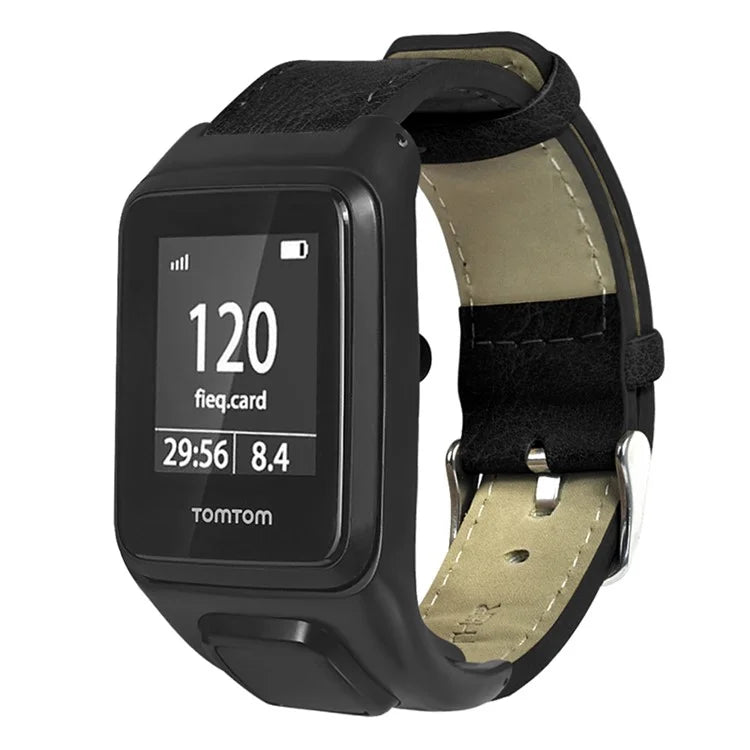 For TomTom Runner 3 / Adventurer Watch Band Genuine Cow Leather Strap with Case