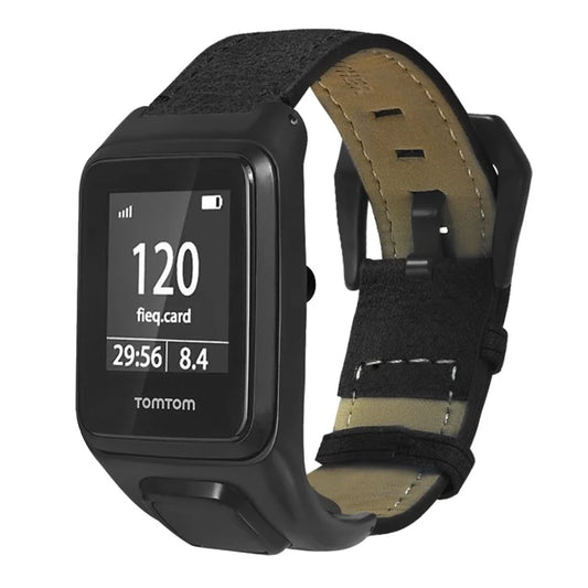 For TomTom Runner 3 / Adventurer Genuine Cow Leather Band Electroplating Buckle  Watch Strap with Case