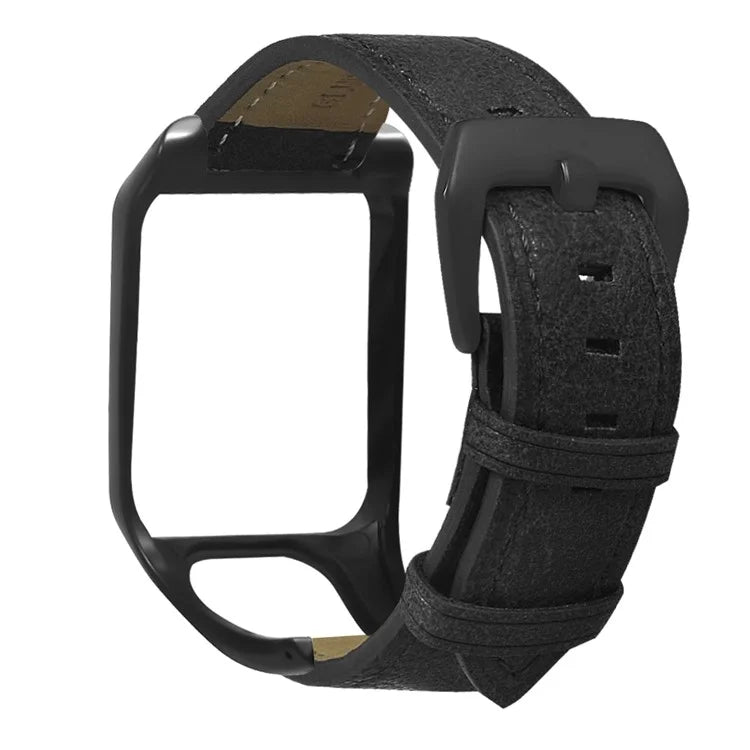 For TomTom Runner 3 / Adventurer Genuine Cow Leather Band Electroplating Buckle  Watch Strap with Case