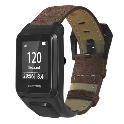 For TomTom Runner 3 / Adventurer Genuine Cow Leather Band Electroplating Buckle  Watch Strap with Case