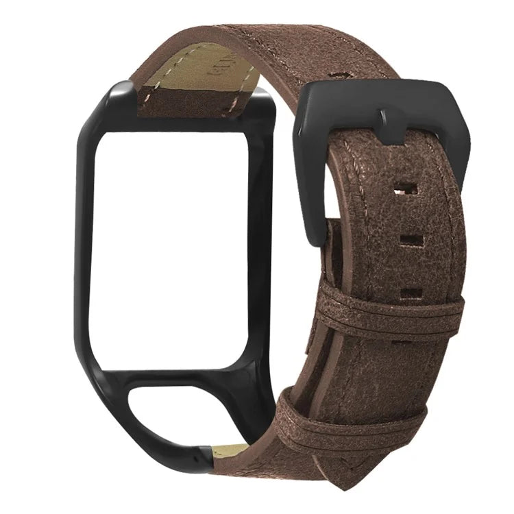 For TomTom Runner 3 / Adventurer Genuine Cow Leather Band Electroplating Buckle  Watch Strap with Case