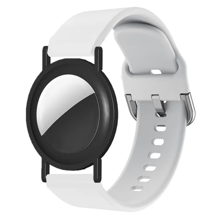Silicone Watch Band for Apple AirTag Tracker Adjustable Strap with PC Frame Holder