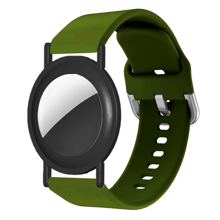 Silicone Watch Band for Apple AirTag Tracker Adjustable Strap with PC Frame Holder