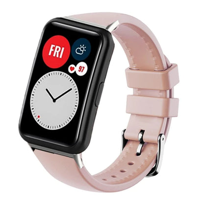 For Huawei Watch Fit Watch Strap Adjustable Silicone Wrist Band with Silver Connector