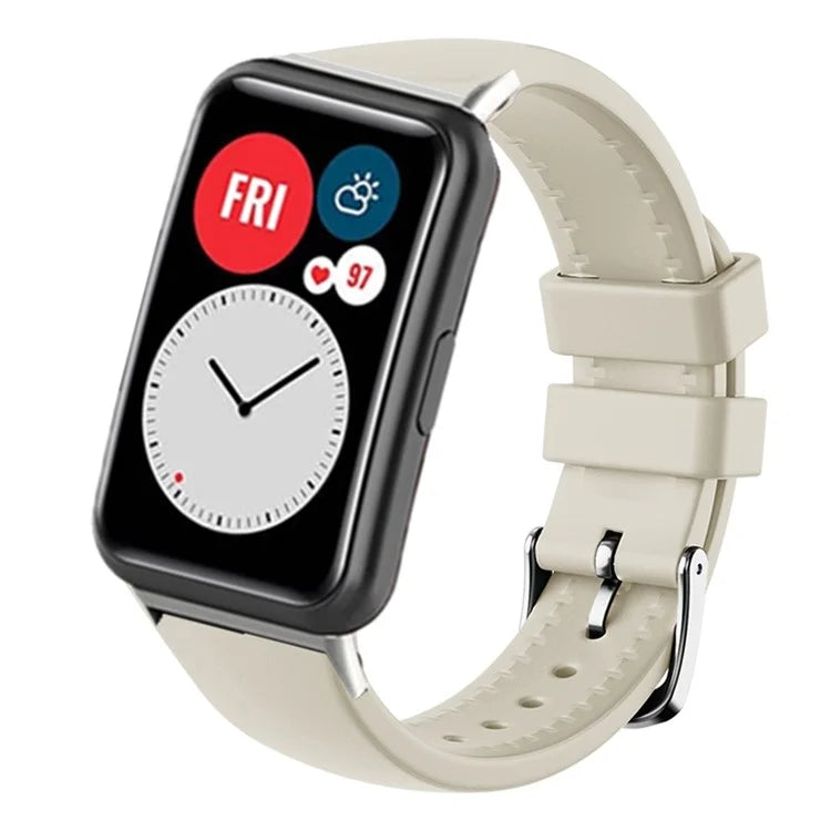 For Huawei Watch Fit Watch Strap Adjustable Silicone Wrist Band with Silver Connector
