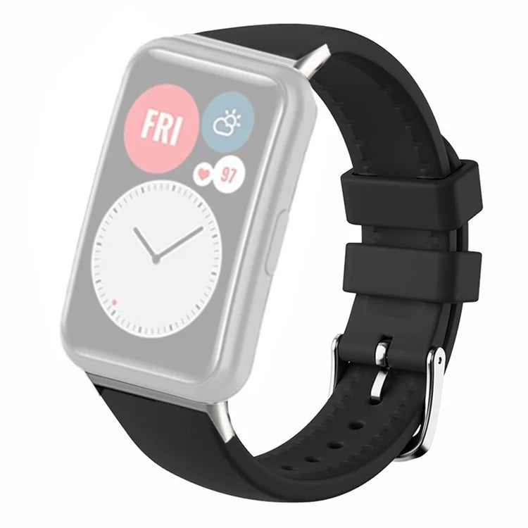 For Huawei Watch Fit Watch Strap Adjustable Silicone Wrist Band with Silver Connector