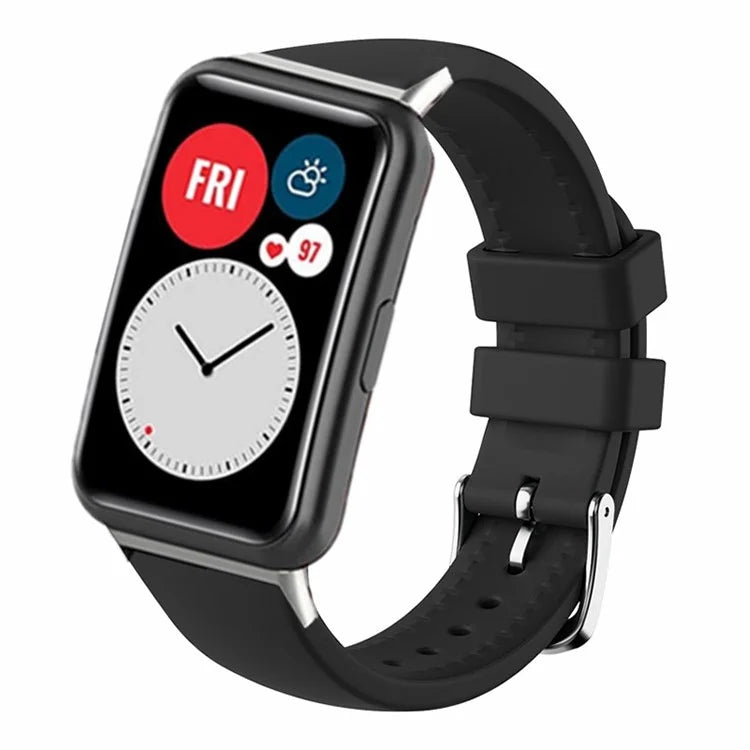 For Huawei Watch Fit Watch Strap Adjustable Silicone Wrist Band with Silver Connector