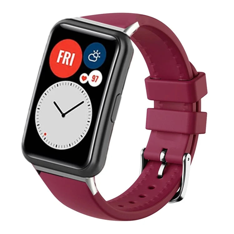 For Huawei Watch Fit Watch Strap Adjustable Silicone Wrist Band with Silver Connector