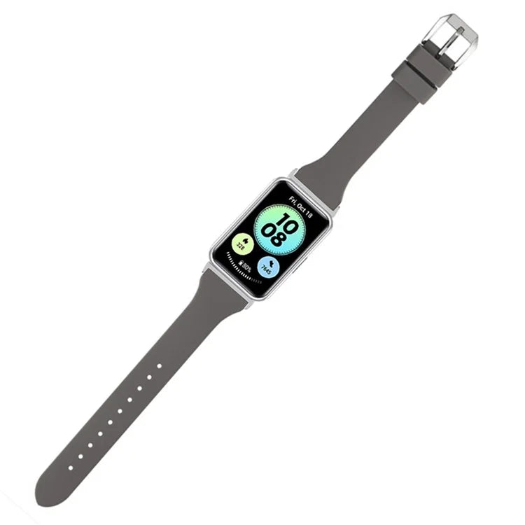 For Huawei Watch Fit Watch Strap Adjustable Silicone Wrist Band with Silver Connector