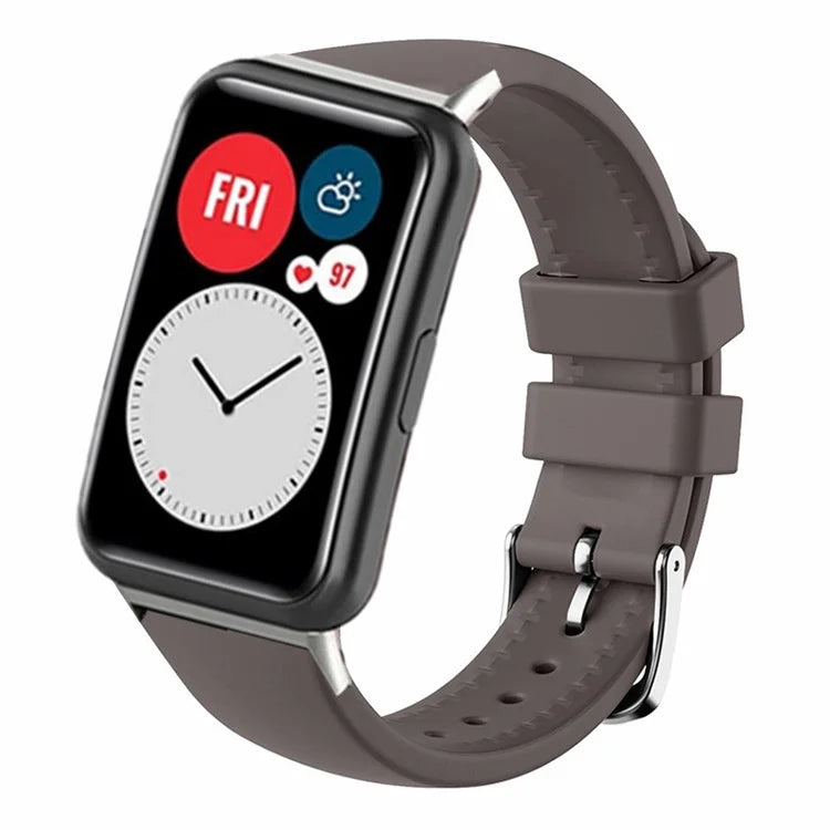 For Huawei Watch Fit Watch Strap Adjustable Silicone Wrist Band with Silver Connector