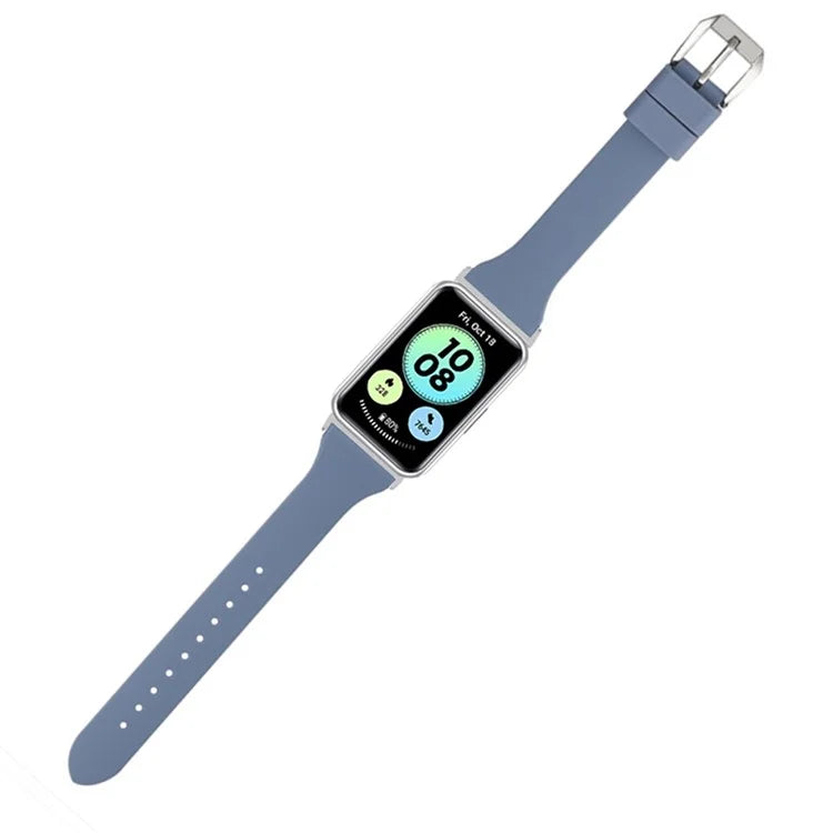 For Huawei Watch Fit Watch Strap Adjustable Silicone Wrist Band with Silver Connector