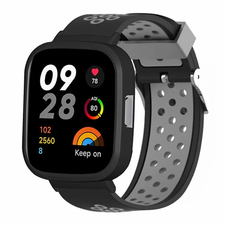 For Xiaomi Redmi Watch 3 Silicone Watch Band Dual Color Strap with PC Watch Case