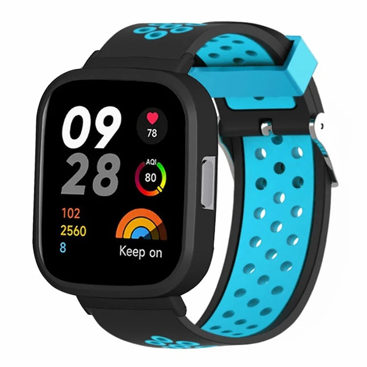 For Xiaomi Redmi Watch 3 Silicone Watch Band Dual Color Strap with PC Watch Case