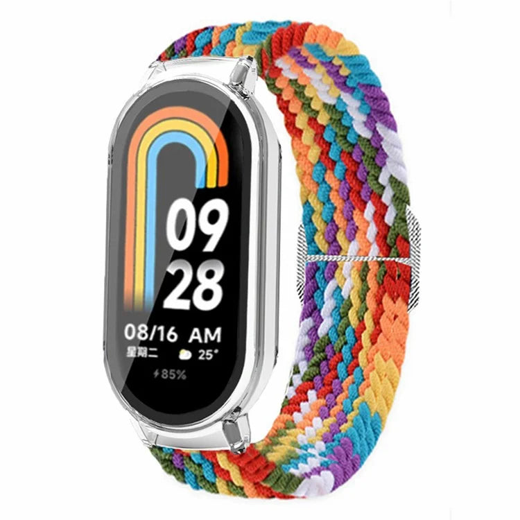 For Xiaomi Smart Band 8 / Band 8 NFC Braided Watch Band with PC Watch Case and Screen Protector