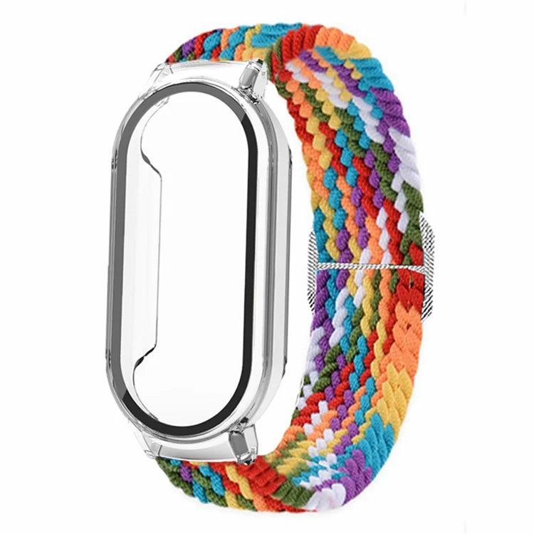For Xiaomi Smart Band 8 / Band 8 NFC Braided Watch Band with PC Watch Case and Screen Protector